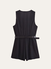 Gold Button Detail Belted Jumpsuit