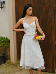 Embroidered Lace-Up Crop Top With Skirt Set