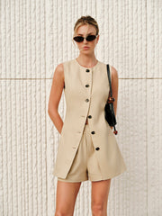 Cotton & Linen Tie-Back Shorts Set