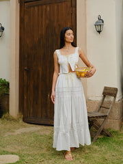 Lace Trim Tie-Front Crop Top With Skirt Set