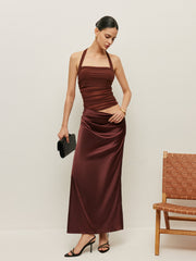 Ruched Halter Neck Cut-Out Detail Dress