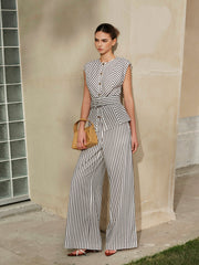 Striped Metal Round-Neck Shirt With Belt