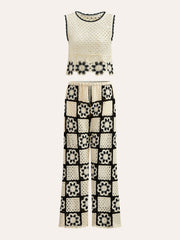 Crochet Floral Top With Pant Set