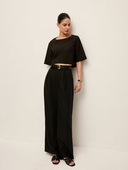Cotton & Linen Crop Top With Pants Set