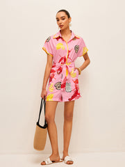 Fruit & Shell Print Tie-Waist Jumpsuit