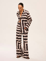 Geometric Color-Block Pants Set With Pockets