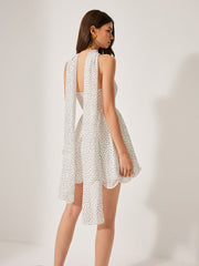 Semi-Sheer Polka Dot Dress With Scarf Detail