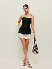 Cotton Button Tie-Back Tank Top