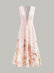 V-Neck Floral Tie Waist Dress
