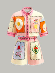 Belted Floral Print Shorts Set