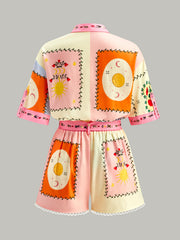 Belted Floral Print Shorts Set