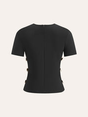Cut-Out Side Metal Detail Zipper T-Shirt