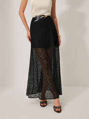 Semi-Sheer Lace Skirt Without Belt