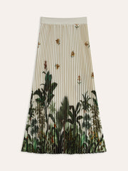 Boho Print Mid-Waist Oversized Pleated Zipper Skirt