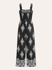 Smocked Floral Print Jumpsuit