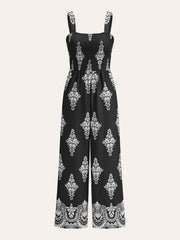 Smocked Floral Print Jumpsuit