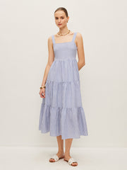 Striped Button-Detail Sleeveless Dress