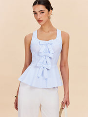 Striped Peplum Top With Bow Details