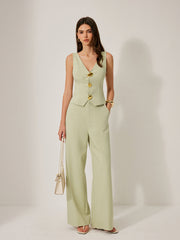 Metal Detail V-Neck Sleeveless Vest