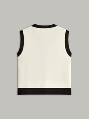 Contrast Trim Metal Button Decor Pocket Sweater Vest