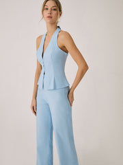 Cotton & Linen Vest With Straight Leg Pants Set