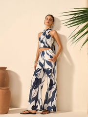 Floral Print Halter Top With Pants Set