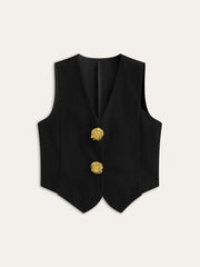 Tailored Denim Button-Up Vest