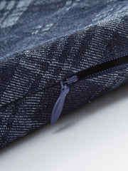 Checkered Print Mid-Waist Denim Short