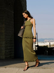 Lettuce Trim Sleeveless Knit Skirt Set