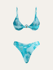 Marble Print Bikini Set With Cover-Up Skirt