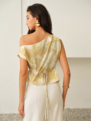 One-Shoulder Floral-Patterned Top
