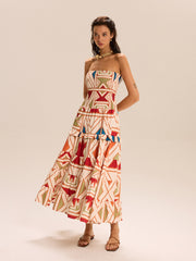 Color-Block Strapless Tiered Maxi Dress
