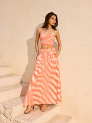 Striped Strapless Top and Maxi Skirt Set