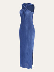 Pleated Twist-Front Midi Dress