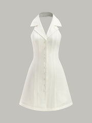 Halter Collar Button-Up Mini Dress