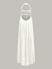 Semi-Sheer Halter Ruffle Backless Maxi Dress