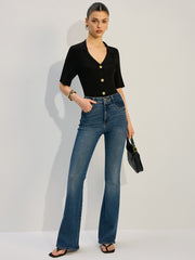Knit Button-Up Blouse