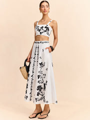 Floral Embroidered Crop Top and Midi Skirt Set