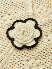 Crochet Knit Vest with Floral Detail