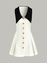 Golden Button Colorblock Midi Dress