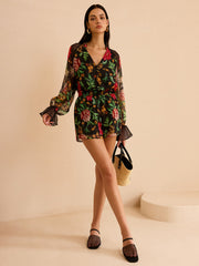 Chiffon Floral Print Elastic Waist Shorts