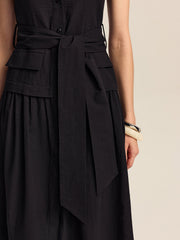 Button-Front Midi Dress with Belt