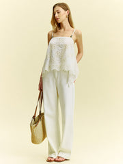 Semi-Sheer Embroidered Eyelet Cami Top