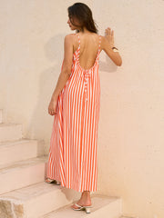 Striped Backless Maxi Dress