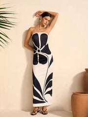 Semi-Sheer Strapless Floral Dress