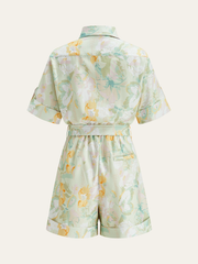 Pocketed Belted Floral Print Jumpsuits