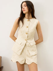 Textured Jacquard Vest with Metal Button