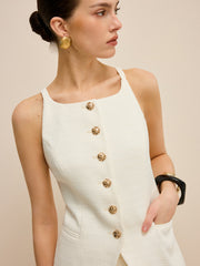 Pocketed Tweed Metal Button Shorts Set
