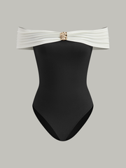 Metal Decor Off-Shoulder Bodysuit
