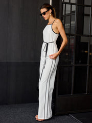 Cotton & Linen Contrast Trim Tie-Waist Top and Pants Set